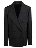 Black Solid Peaked Lapel Blazer 1