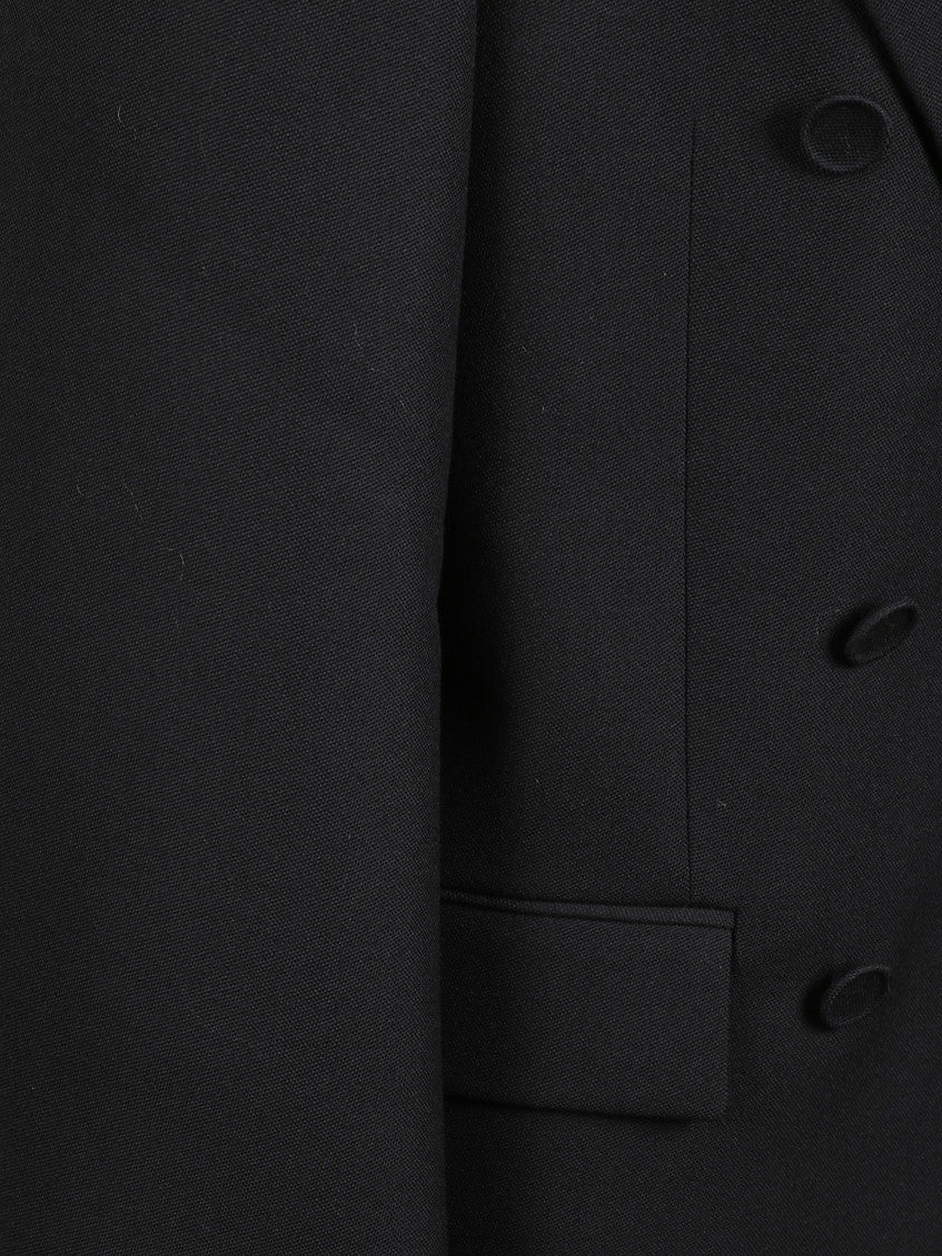 Black Solid Peaked Lapel Blazer 3