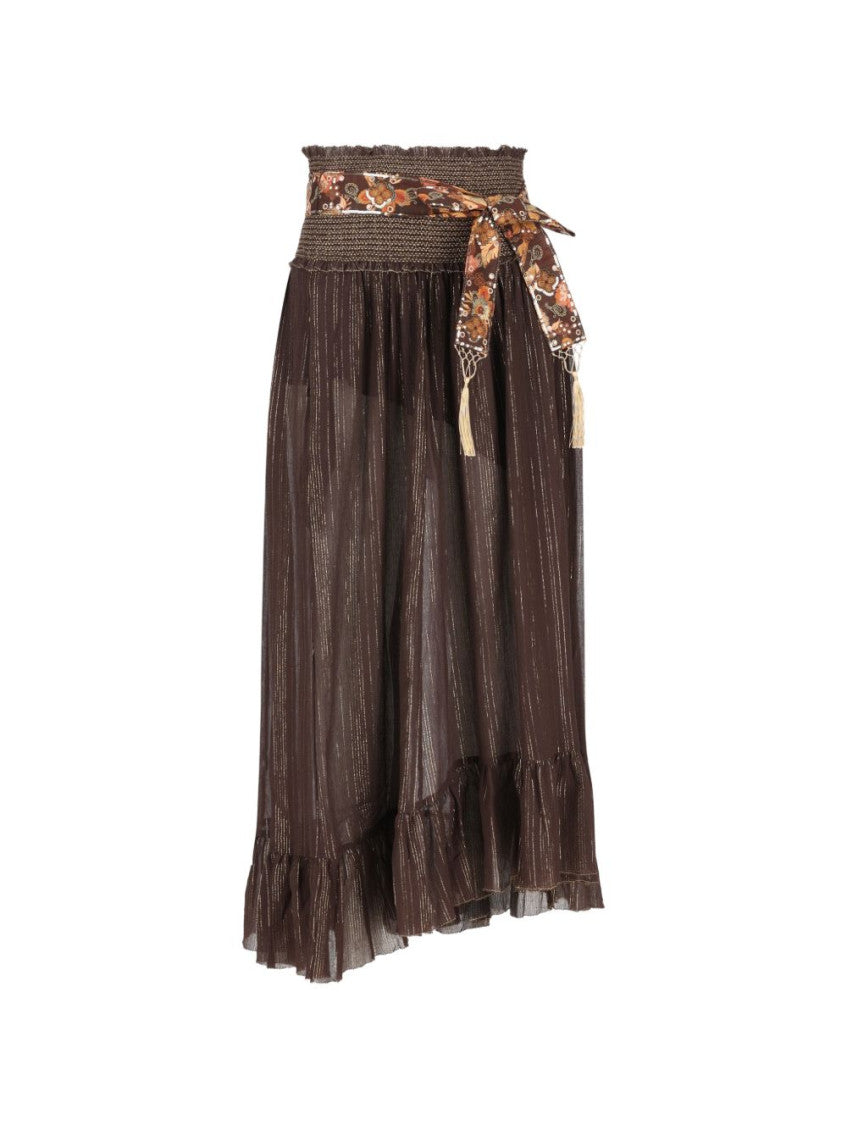 Brown Solid Midi Skirt 1