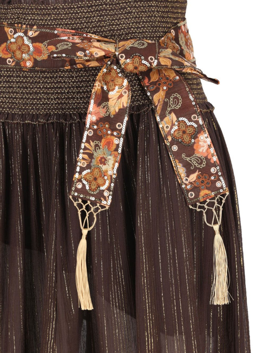 Brown Solid Midi Skirt 4