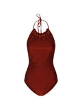 Red Halter Neck Solid Swimwear 1