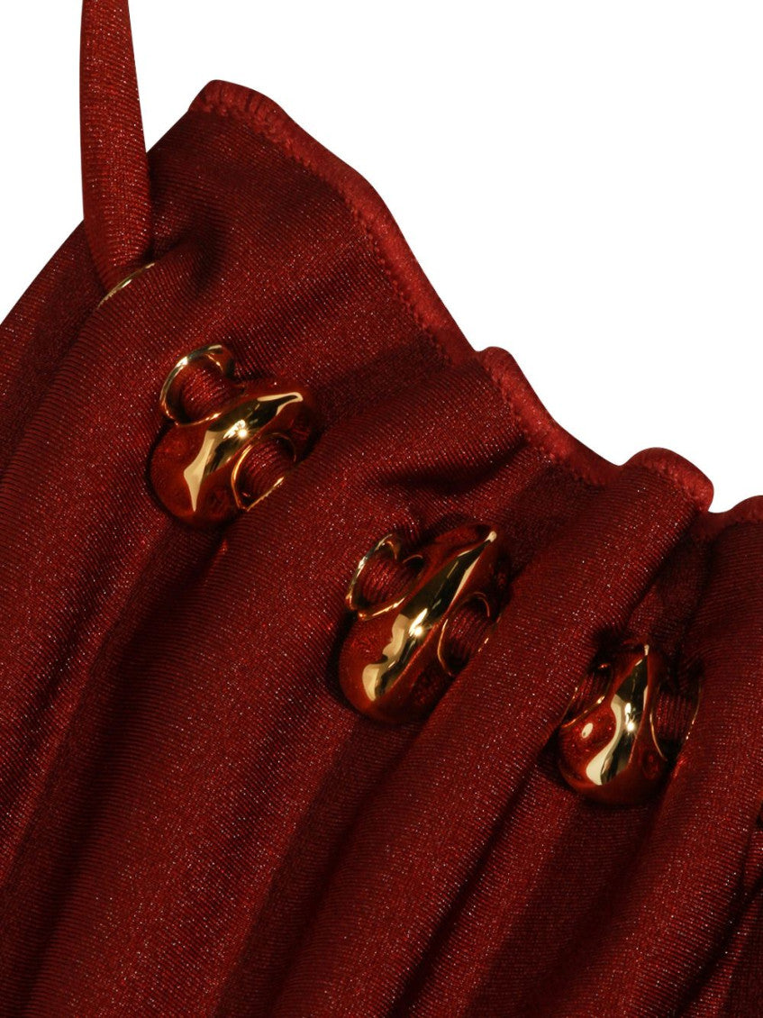Red Halter Neck Solid Swimwear 4