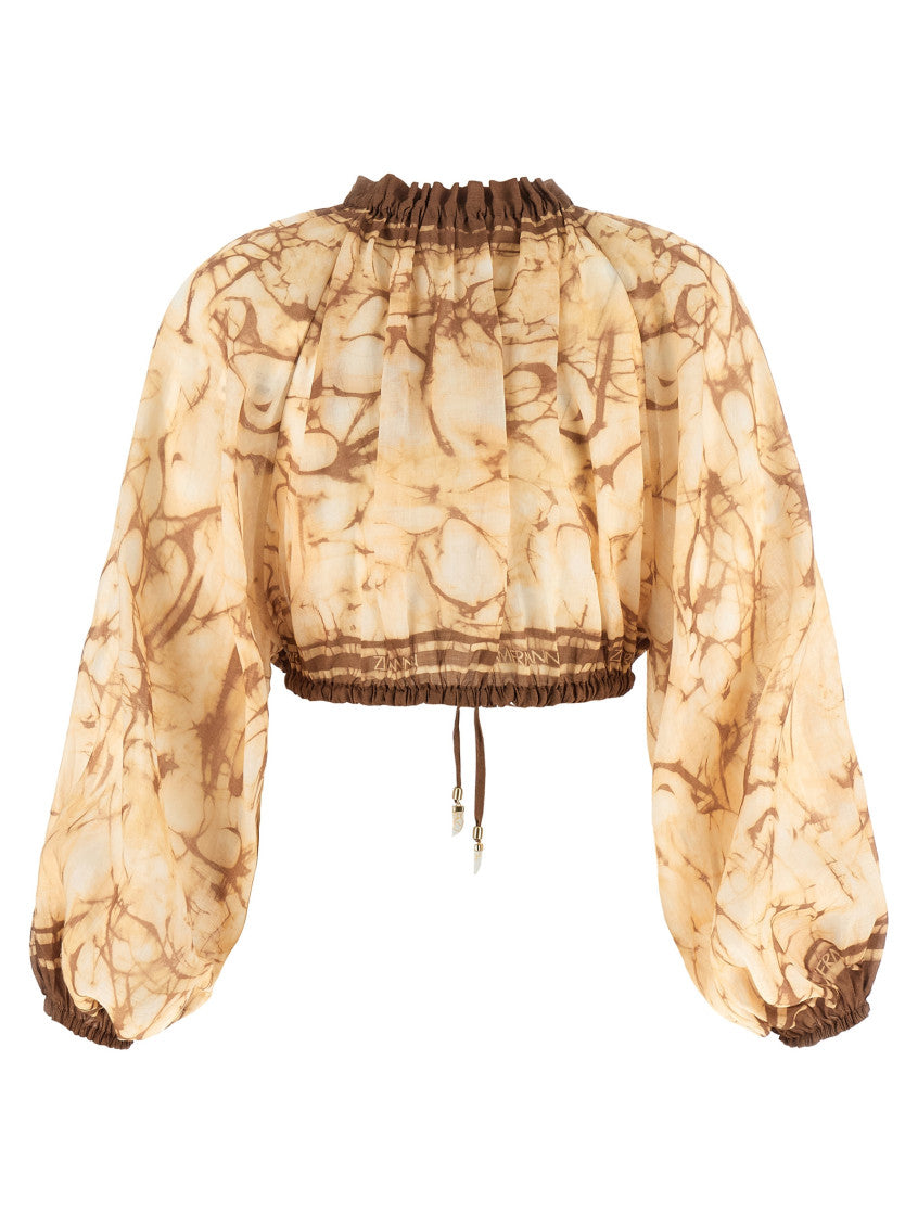 Beige Printed Mock Collar Top 2