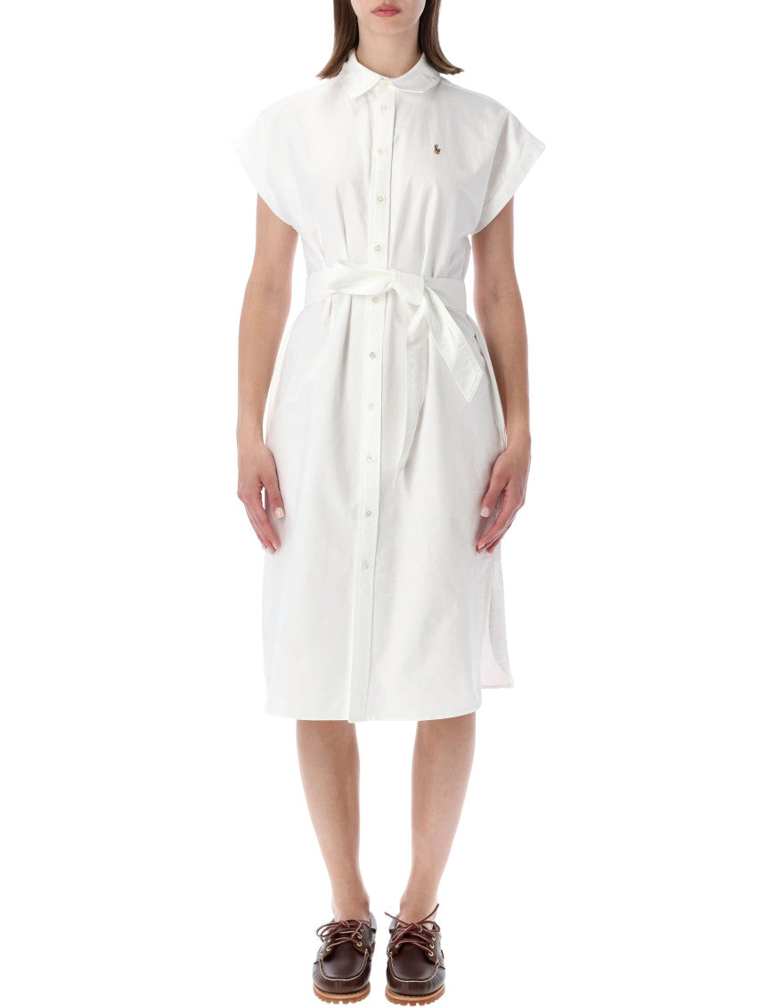 White Logo Shirt Collar Midi Dress 1