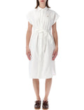 White Logo Shirt Collar Midi Dress 1