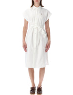 White Logo Shirt Collar Midi Dress 1