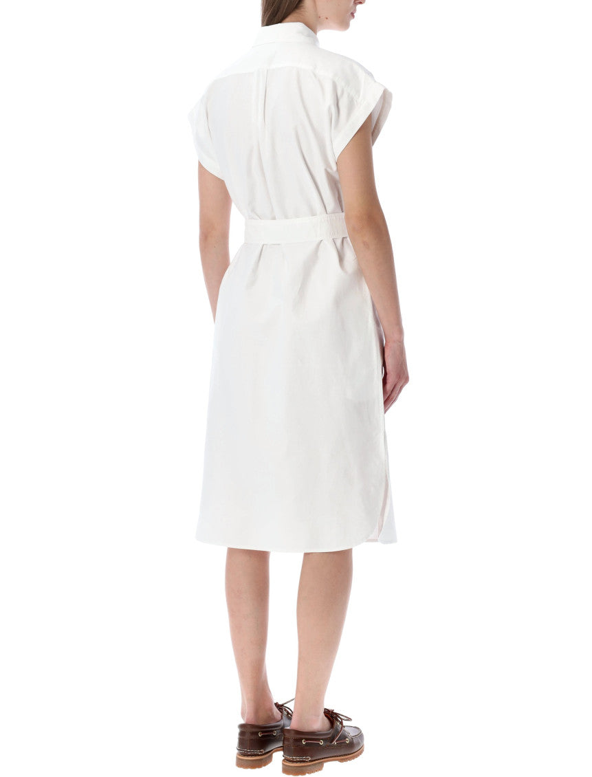 White Logo Shirt Collar Midi Dress 2
