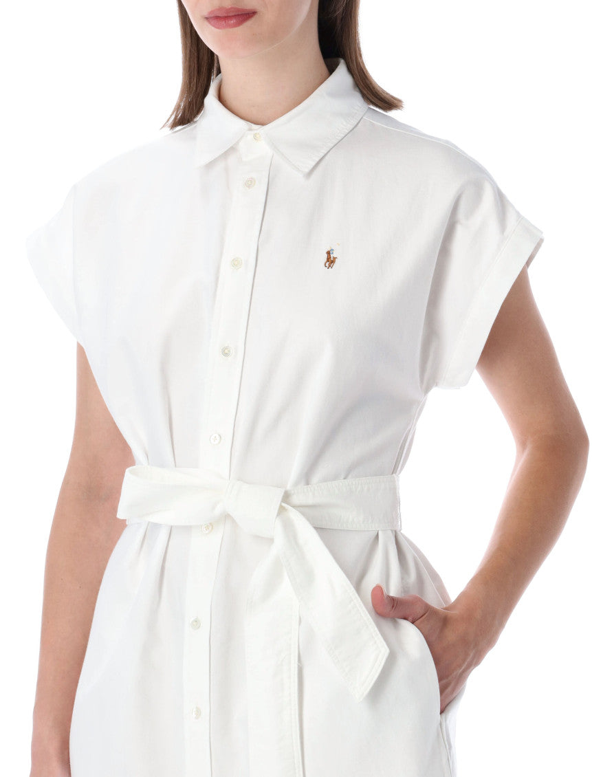 White Logo Shirt Collar Midi Dress 3