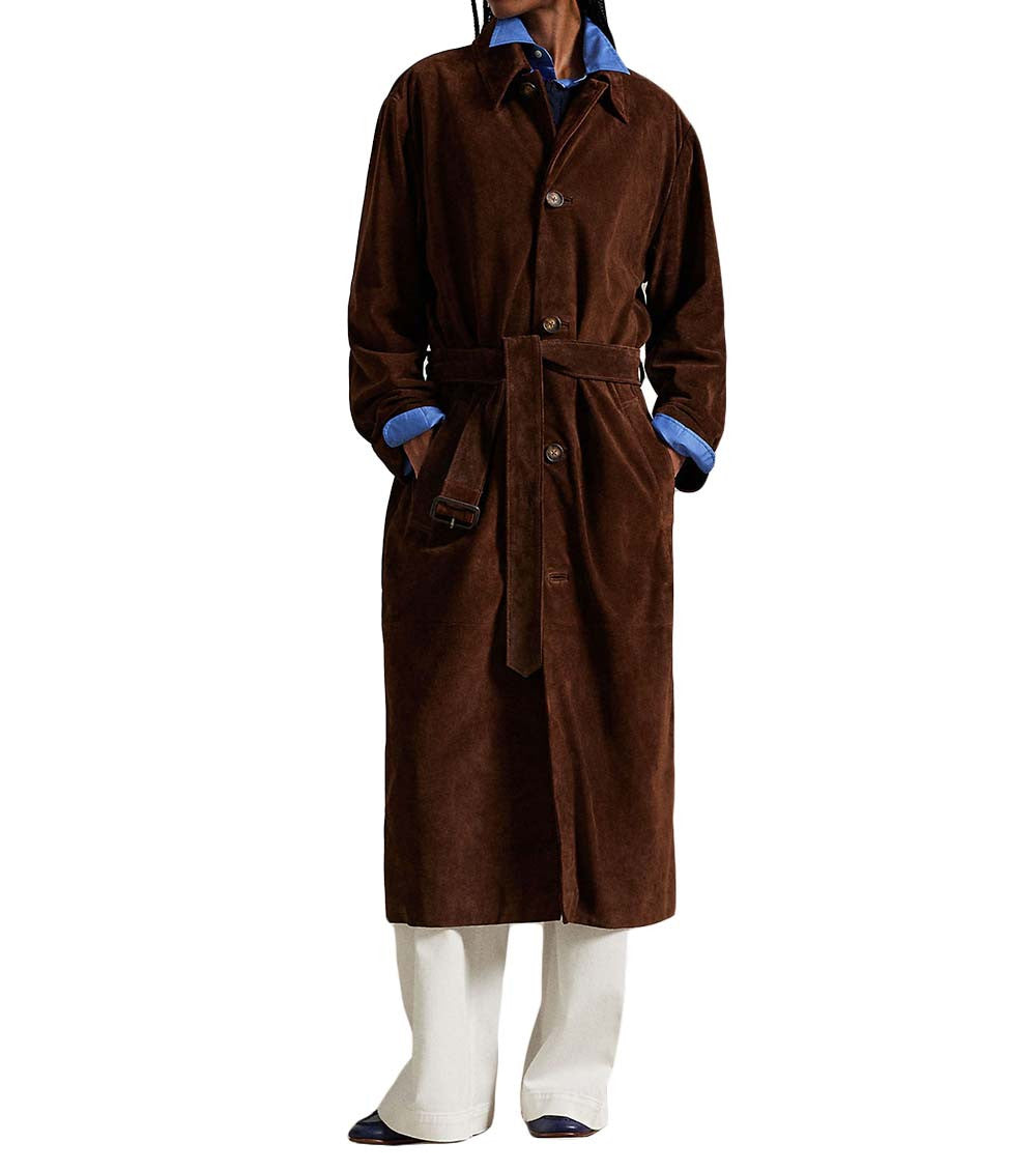 Brown Solid Shirt Collar Trench Coat 2