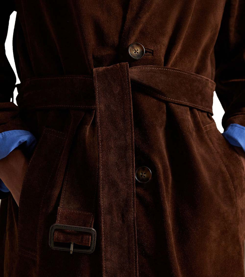 Brown Solid Shirt Collar Trench Coat 5