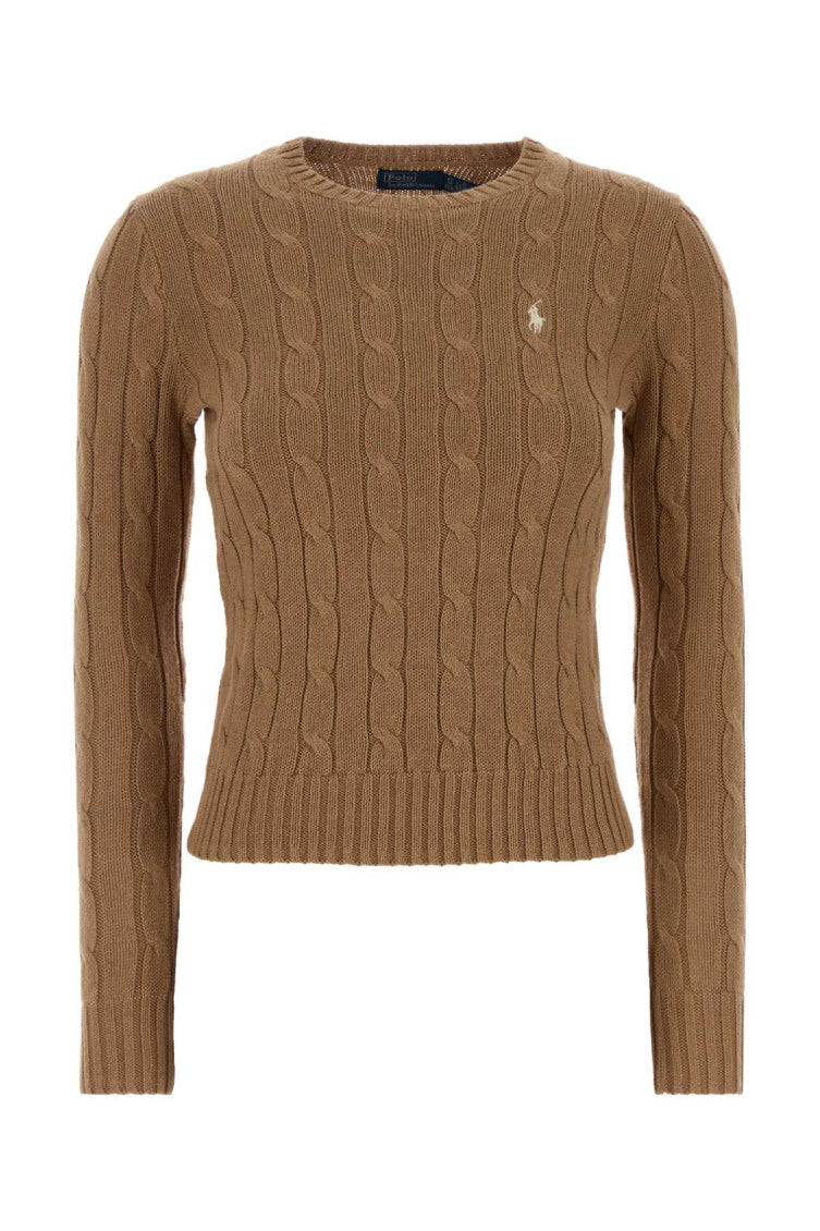 Light Brown Knitted Crew Neck Sweater 1
