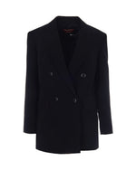 Black Solid Peaked Lapel Blazer 1