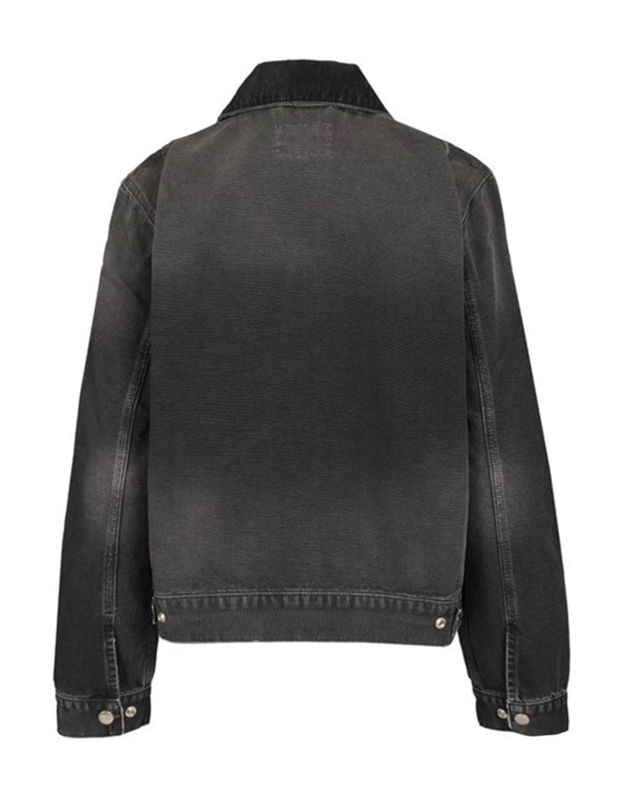 Black Solid Shirt Collar Jacket 2