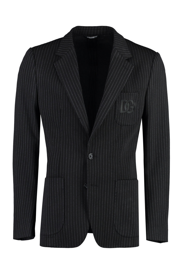 Black Stripes Notched Lapel Blazer 1