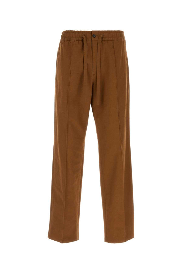 Brown Solid Drawstring Pants 1