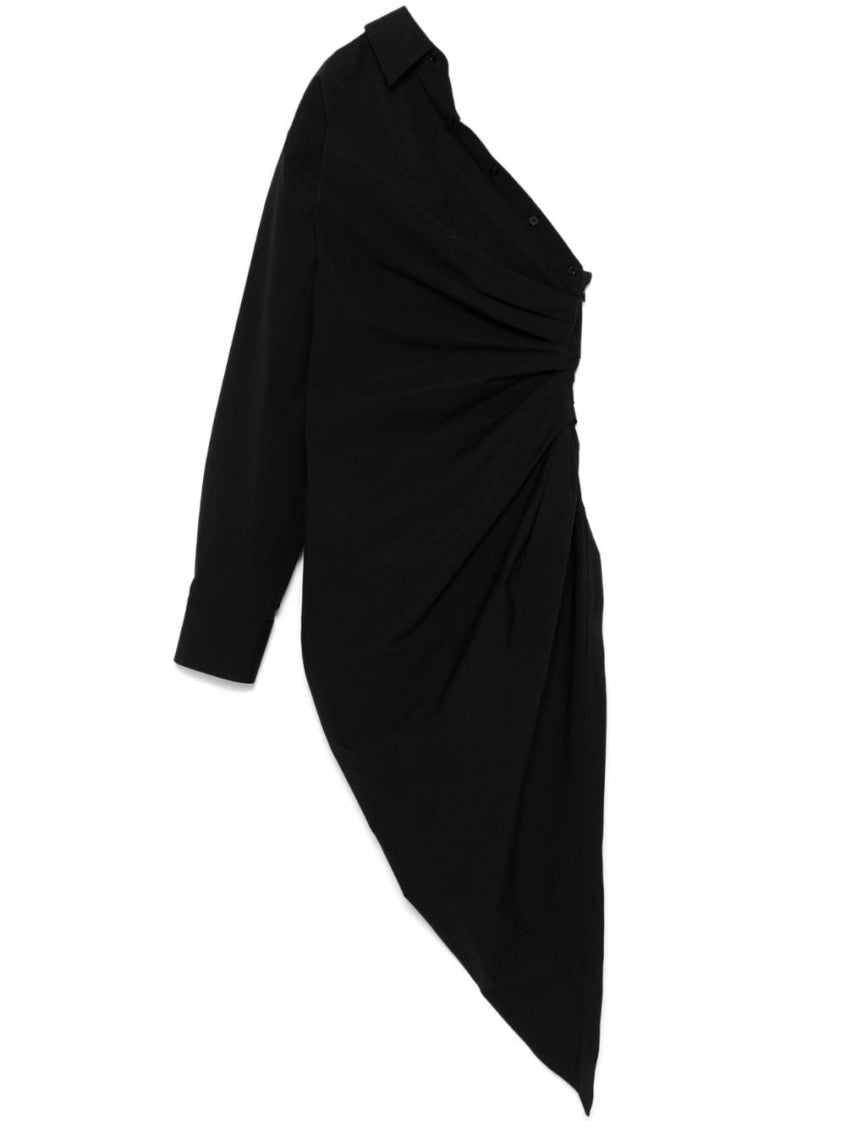 Black Asymmetrical Shirt Dress 1