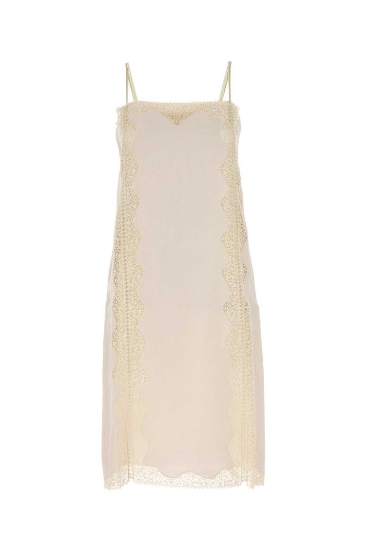White Lace-trimmed Linen Midi Dress 1