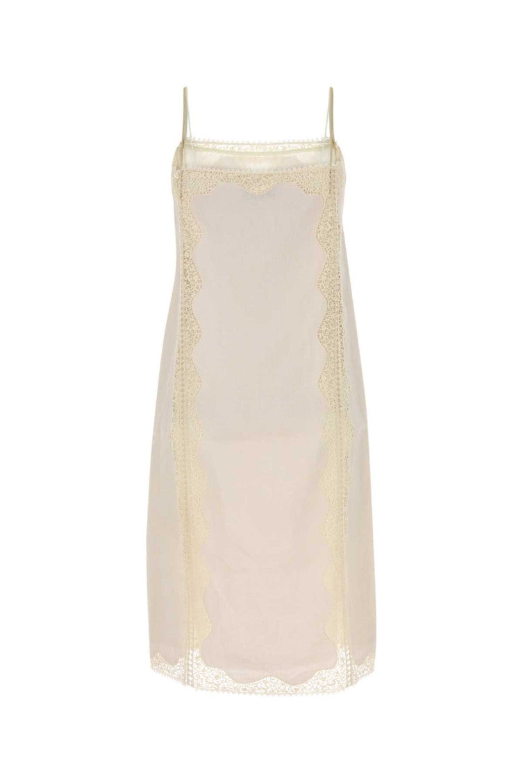 White Lace-trimmed Linen Midi Dress 2