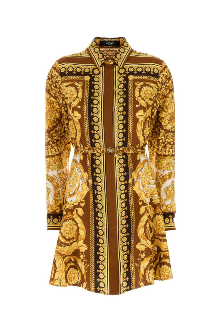 Yellow Silk Belted Mini Shirt Dress 1