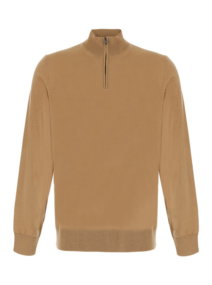 Beige Mock Collar Sweater 1