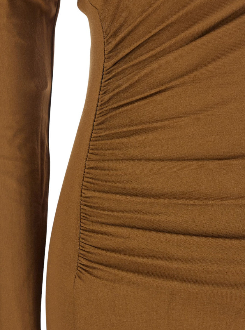 Beige Solid Off Shoulder Mini Dress 3