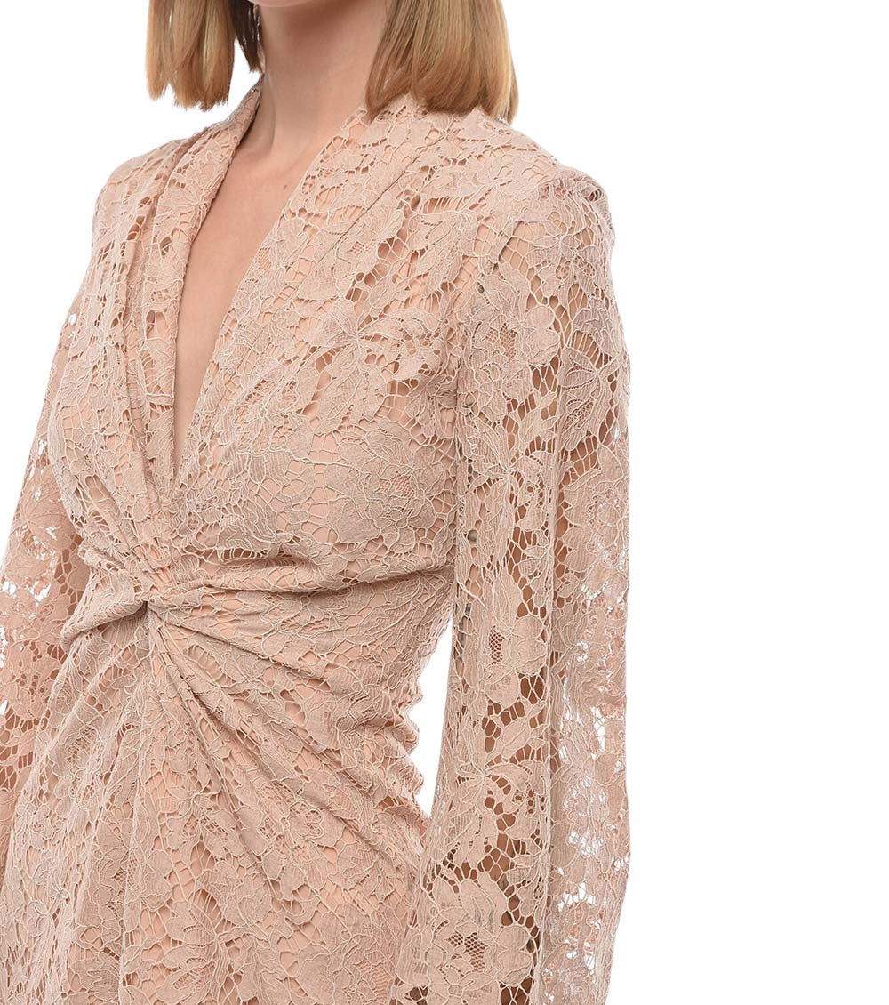 Peach Lace V Neck Mini Dress 3