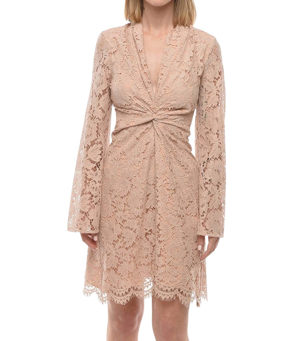 Peach Lace V Neck Mini Dress 4