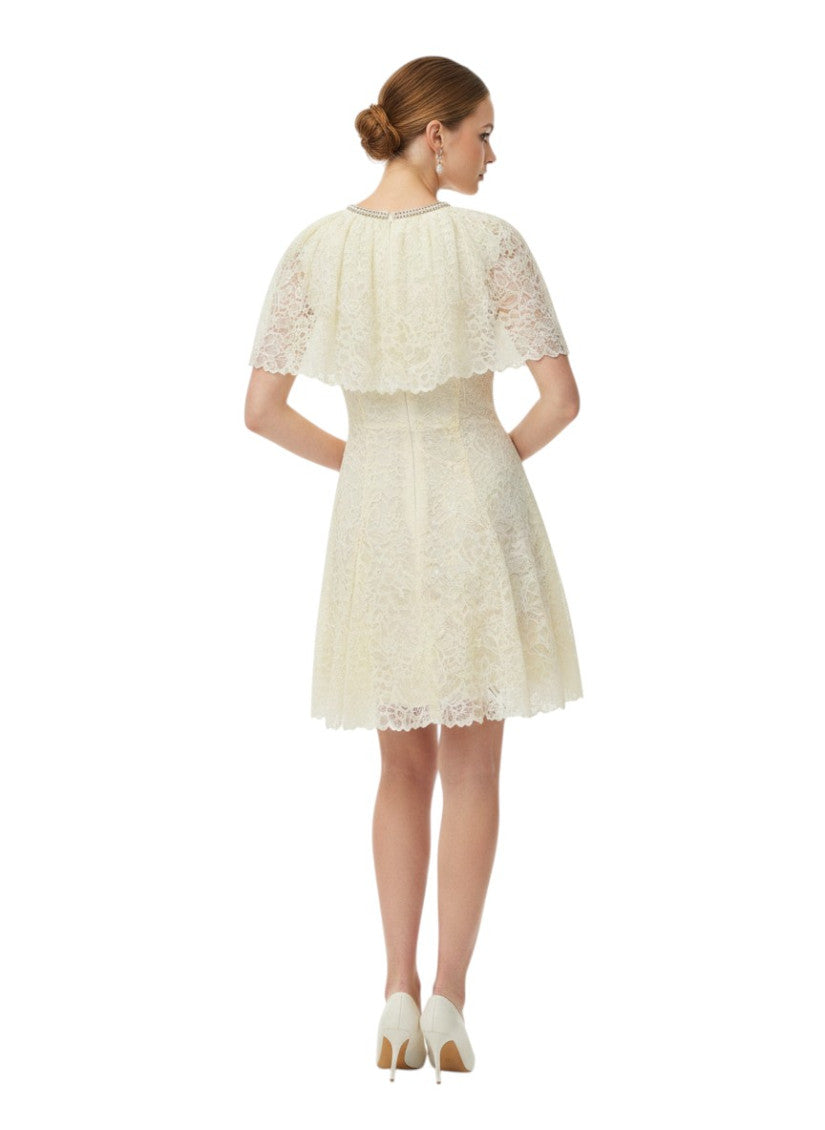 Off White Lace Round Neck Mini Dress 2