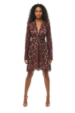 Maroon Lace V Neck Mini Dress 1