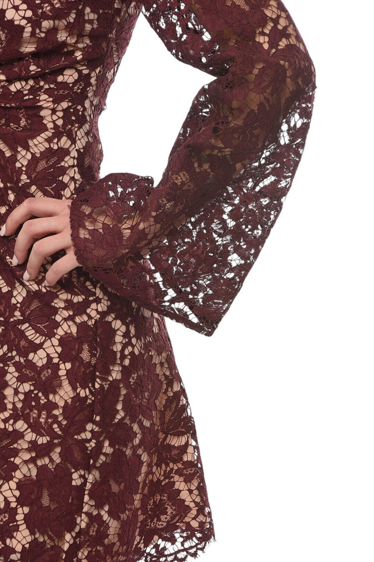 Maroon Lace V Neck Mini Dress 3