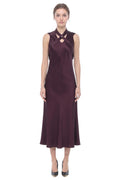 Purple Solid Mock Collar Midi Dress 1