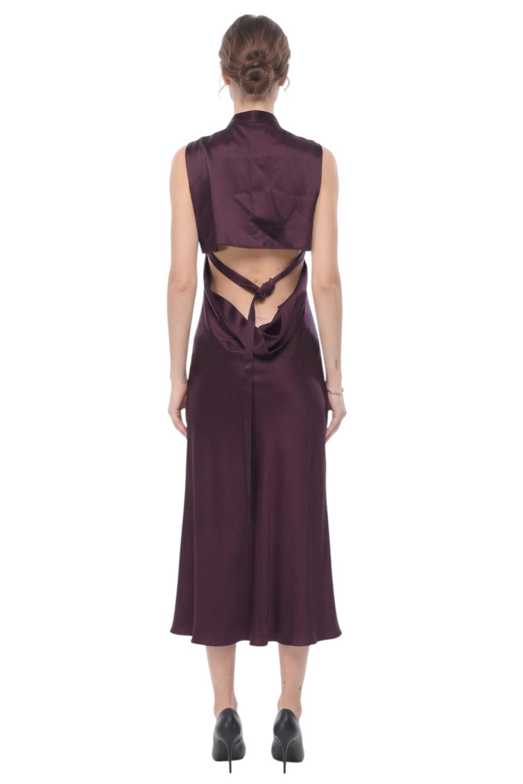 Purple Solid Mock Collar Midi Dress 2