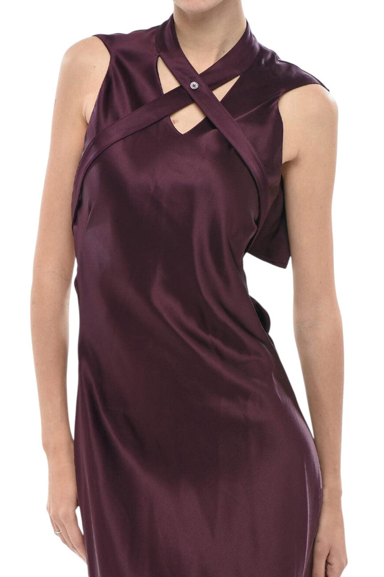 Purple Solid Mock Collar Midi Dress 3
