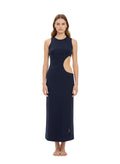 Blue Textured Crew Neck Midi Dress 1