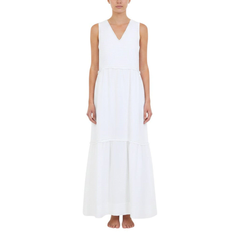White Solid V Neck Maxi Dress 1