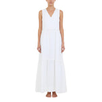 White Solid V Neck Maxi Dress 1