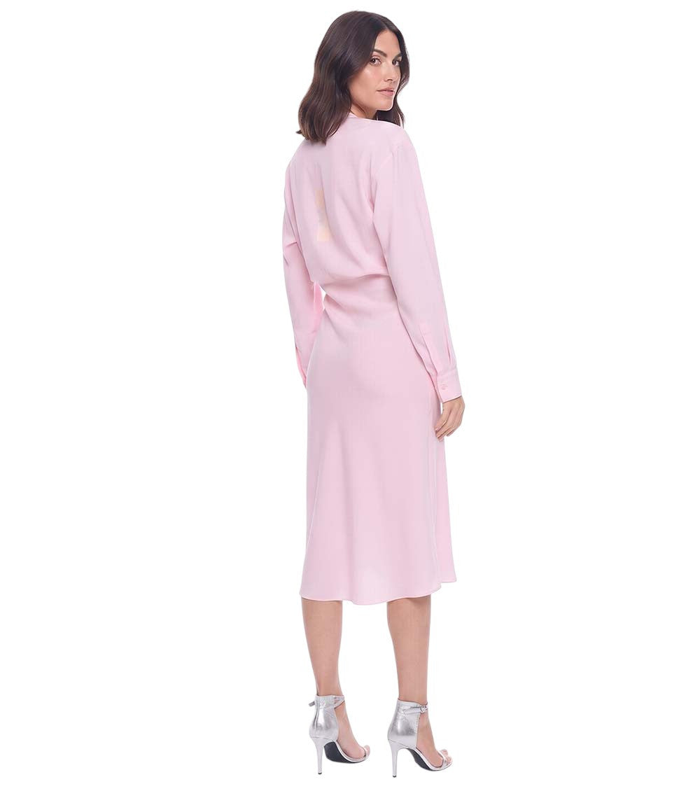 Pink Solid V Neck Midi Dress 2