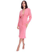 Pink Solid V Neck Midi Dress 1