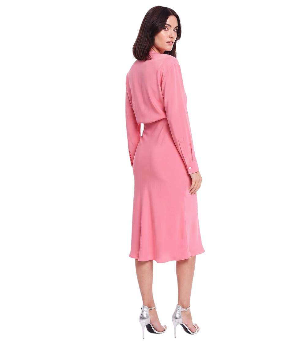 Pink Solid V Neck Midi Dress 2
