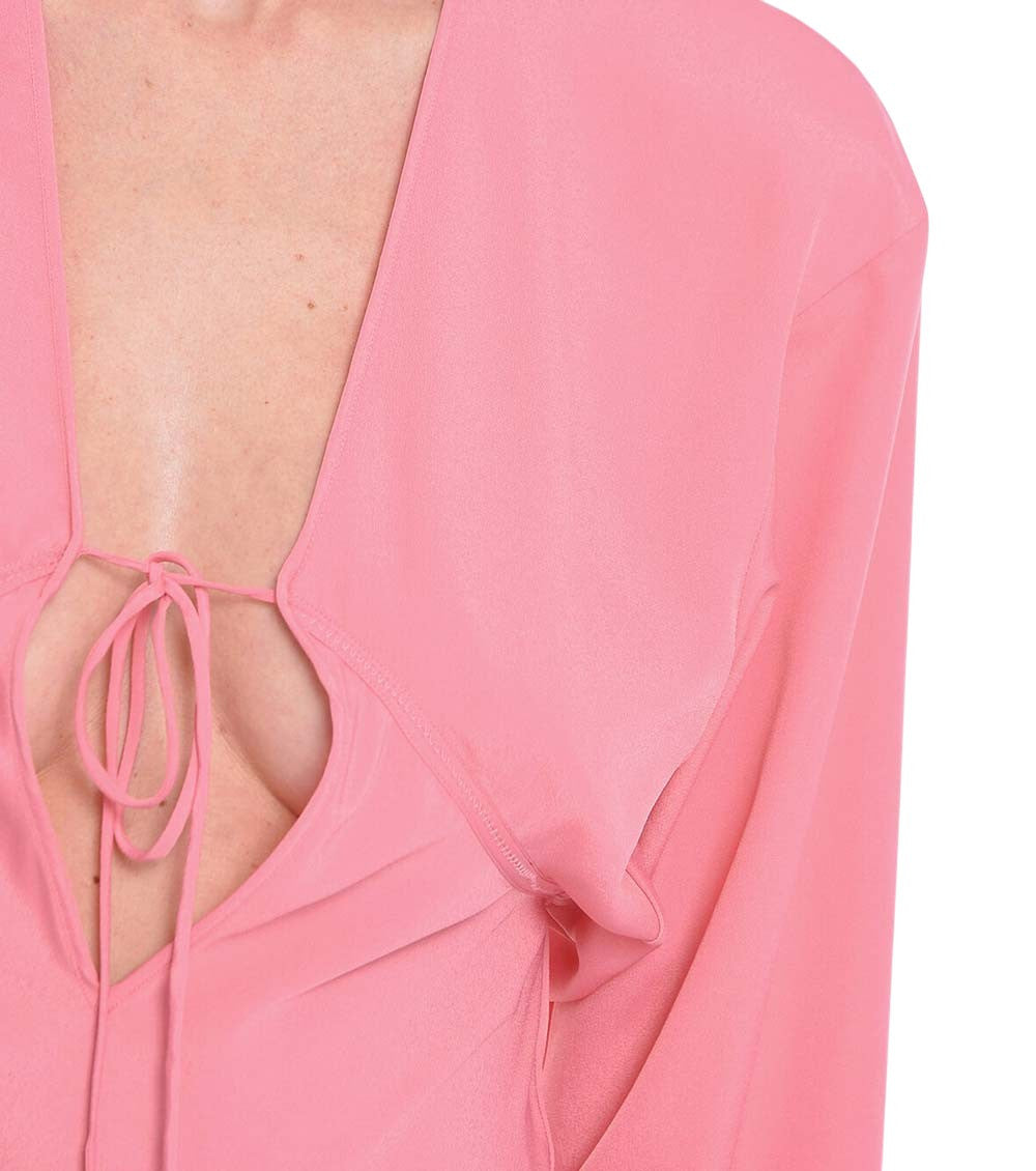 Pink Solid V Neck Midi Dress 3