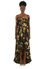 Black Floral Strapless Maxi Dress 1