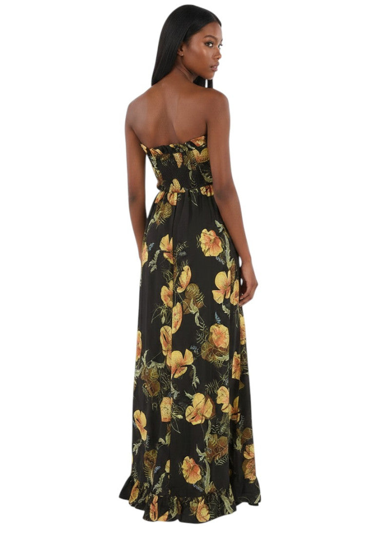 Black Floral Strapless Maxi Dress 2