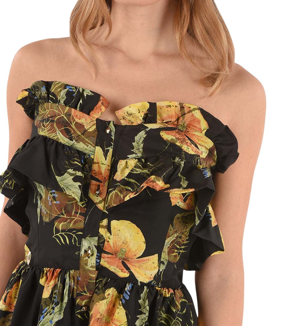 Black Floral Strapless Maxi Dress 3