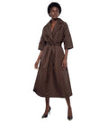 Brown Solid Notched Lapel Midi Dress 1