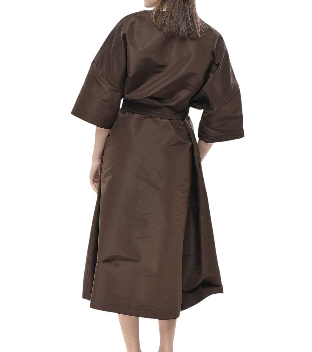Brown Solid Notched Lapel Midi Dress 2