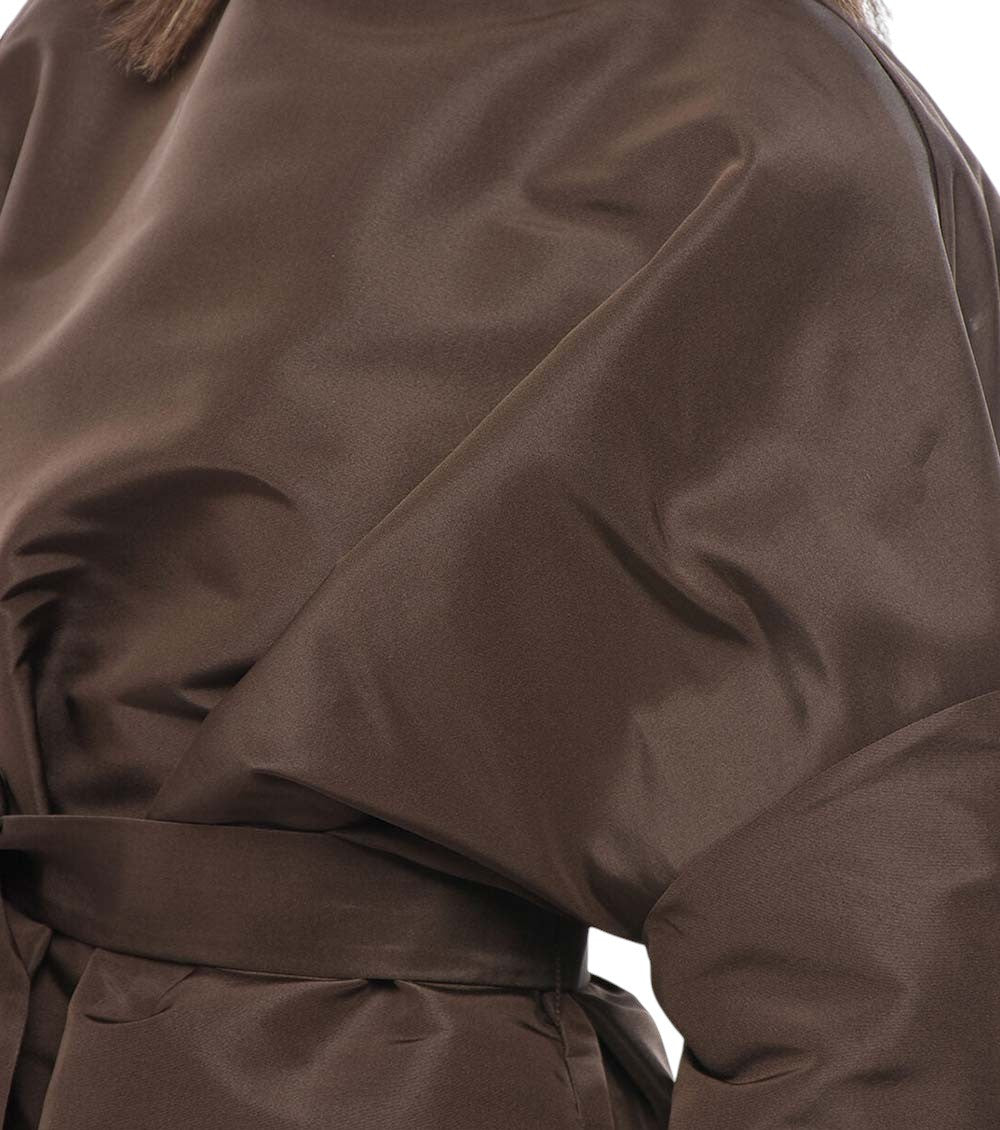 Brown Solid Notched Lapel Midi Dress 3