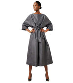 Grey Solid Boat Neck Midi Dress 1