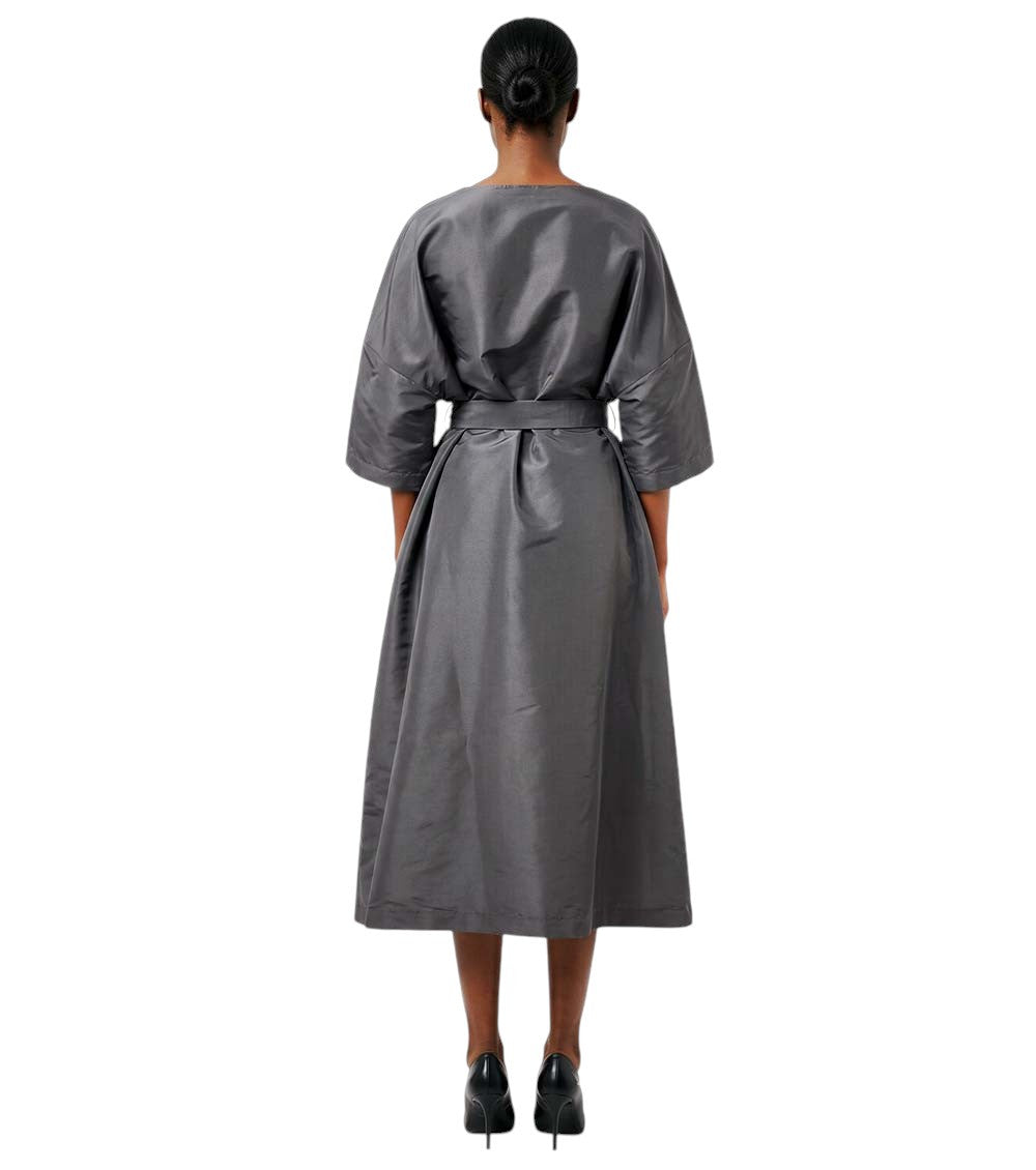 Grey Solid Boat Neck Midi Dress 2