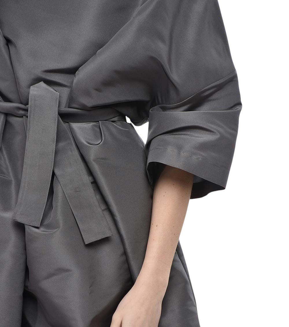 Grey Solid Boat Neck Midi Dress 3