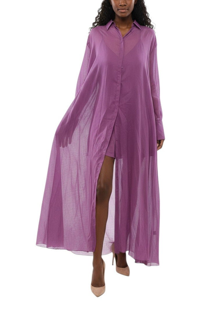 Purple Shirt Collar Maxi Dress 1